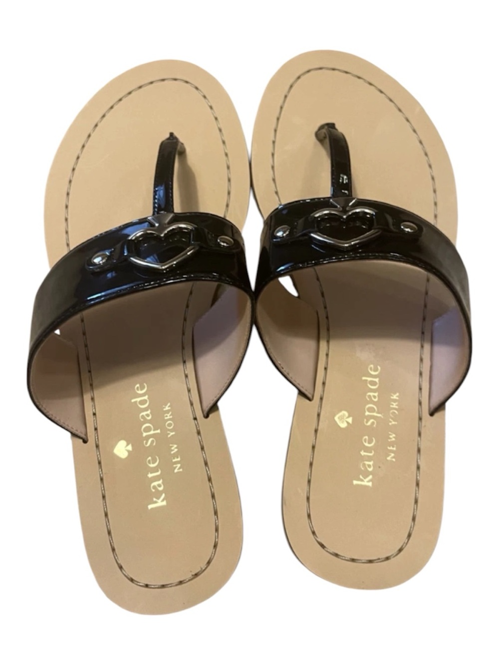 Kate Spade Cece Heart Black Patent Thong Sandals Size 9 NWOT